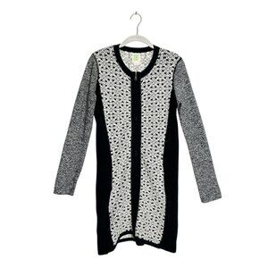 Title Nine Assassin Full Zip Tunic Cardigan Sweater Dress in Black/White - Sz S